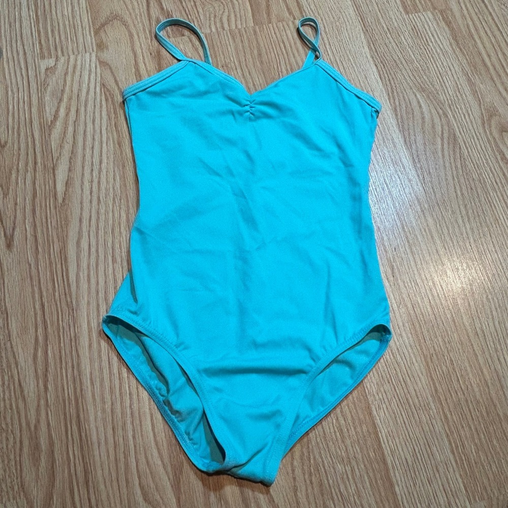 Balera Turquoise Blue Camisole‎ Dance Leotard Pinch Front V-Back Girls Large LC